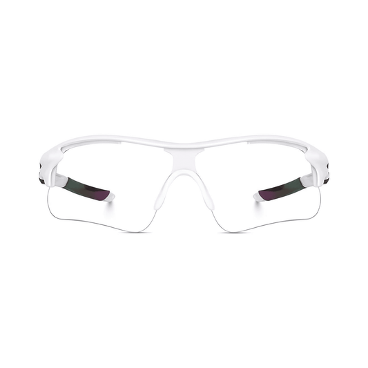 Futuristic Series Half Rim Sports Sunglasses - White Frame Clear Lenses