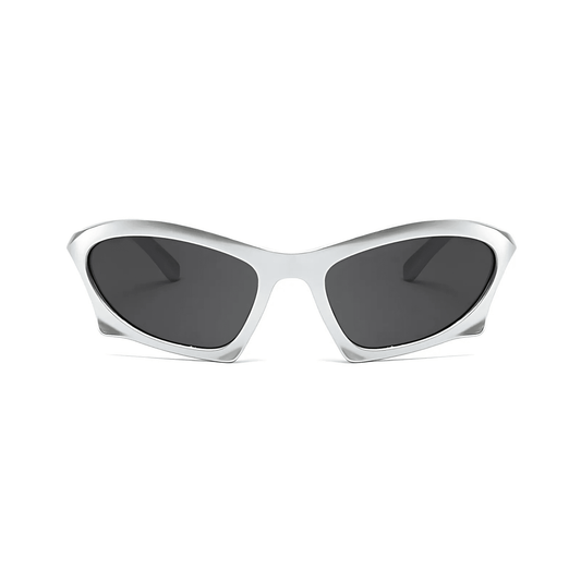 Futuristic Series Bat Y2K Sunglasses - Silver Frame & Grey Lenses