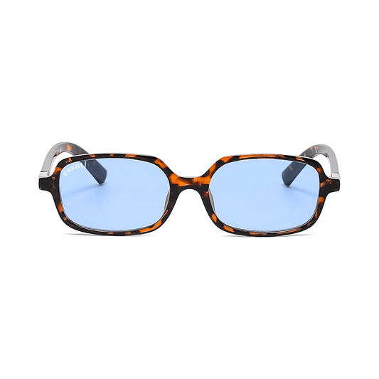 essntl series Retro Vintage Narrow 90s Rectangle Sunglasses For Men & Women - Leopard Blue