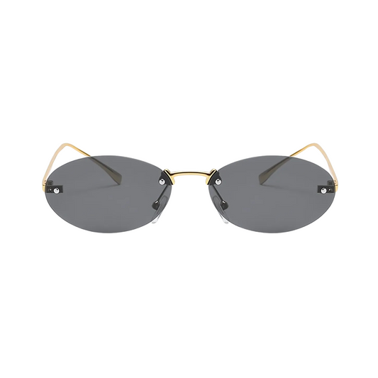 crush series Retro Vintage Rimless Oval Sunglasses For Men & Women - Gold Grey
