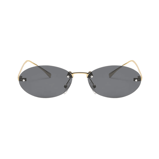 crush series Retro Vintage Rimless Oval Sunglasses For Men & Women - Gold Grey