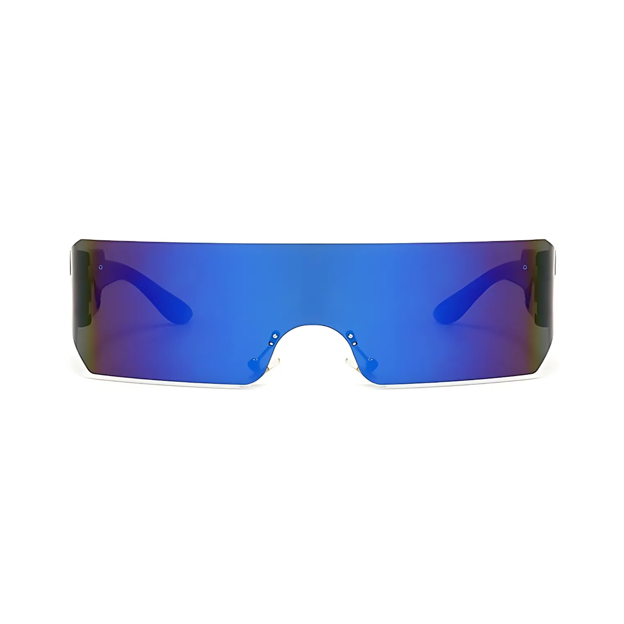 Futuristic Series Shield Sunglasses - Blue Frame Blue Mirrored Lenses Futuristic Series Shield Sunglasses - Blue Frame Blue Mirrored Lenses