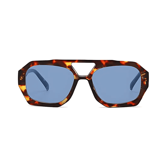 Rebel Retro Vintage 70s Hexagonal Aviator Double Bridge Sunglasses - Tortoise Frame Sky Blue Lenses