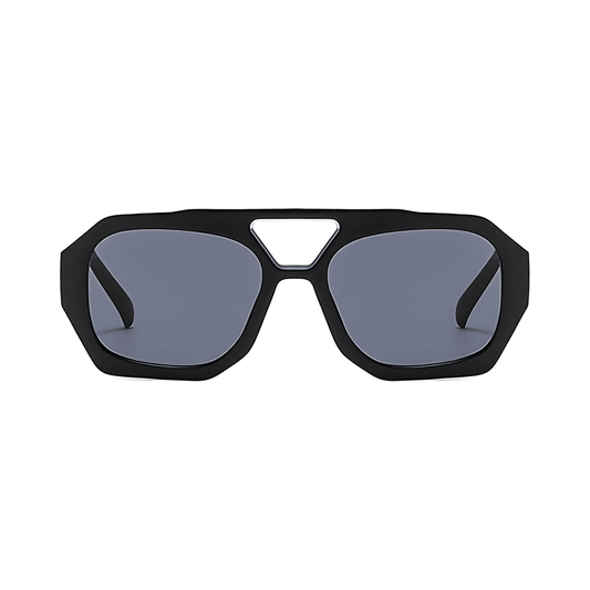 Rebel Retro Vintage 70s Hexagonal Aviator Double Bridge Sunglasses - Black