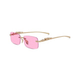HautRim Series Rimless Rectangle Unisex Sunglasses - Gold Frame Pink Lenses HautRim Series Rimless Rectangle Unisex Sunglasses - Gold Frame Pink Lenses