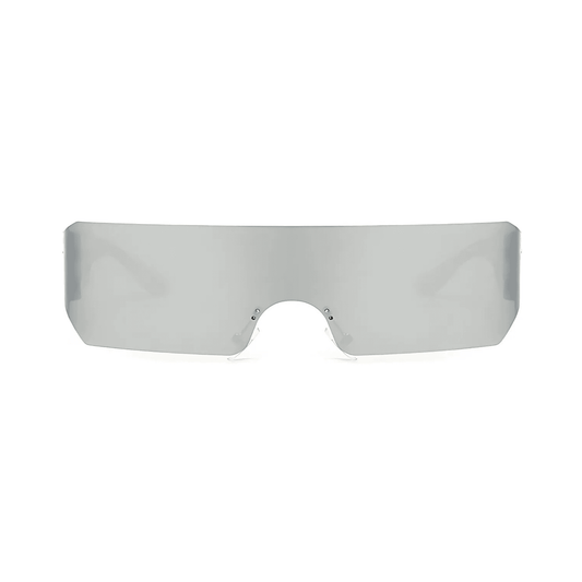 Futuristic Series Shield Sunglasses - Silver Frame Silver Mirrored Lenses