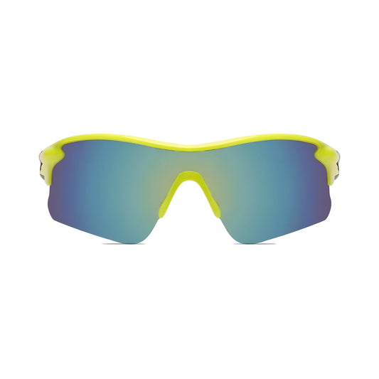 Futuristic Series Half Rim Sports Sunglasses - Yellow Frame Blue Yellow Gradient Lenses