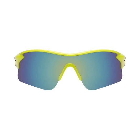 Futuristic Series Half Rim Sports Sunglasses - Yellow Frame Blue Yellow Gradient Lenses