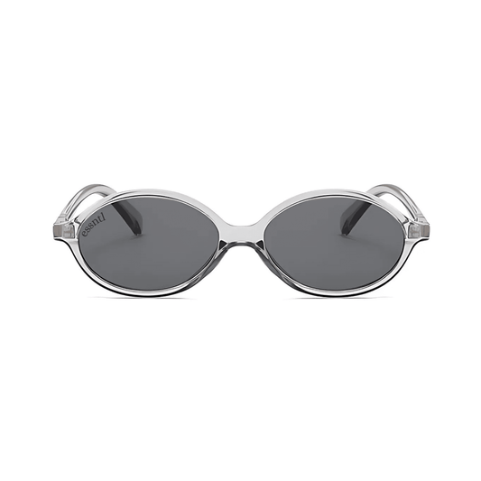 essntl series Retro Vintage 90s Oval Sunglasses For Men & Women - Transparent Grey Frame Grey Lenses