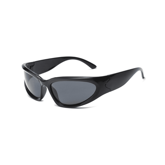 Futuristic Series Y2K Wraparound Sunglasses - Glossy Black Frame Grey Lenses