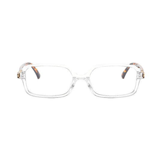 essntl series Retro Vintage Narrow 90s Rectangle Computer Glasses For Men & Women - Transparent Leopard