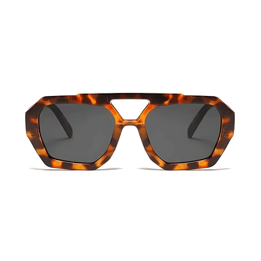 Rebel Retro Vintage 70s Hexagonal Aviator Double Bridge Sunglasses - Tortoise Frame Grey Lenses