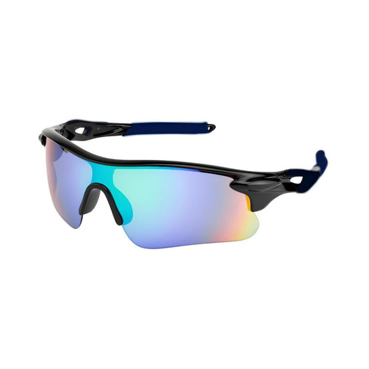 Futuristic Series Half Rim Sports Sunglasses - Black Frame Multicolor Mirrored Lenses