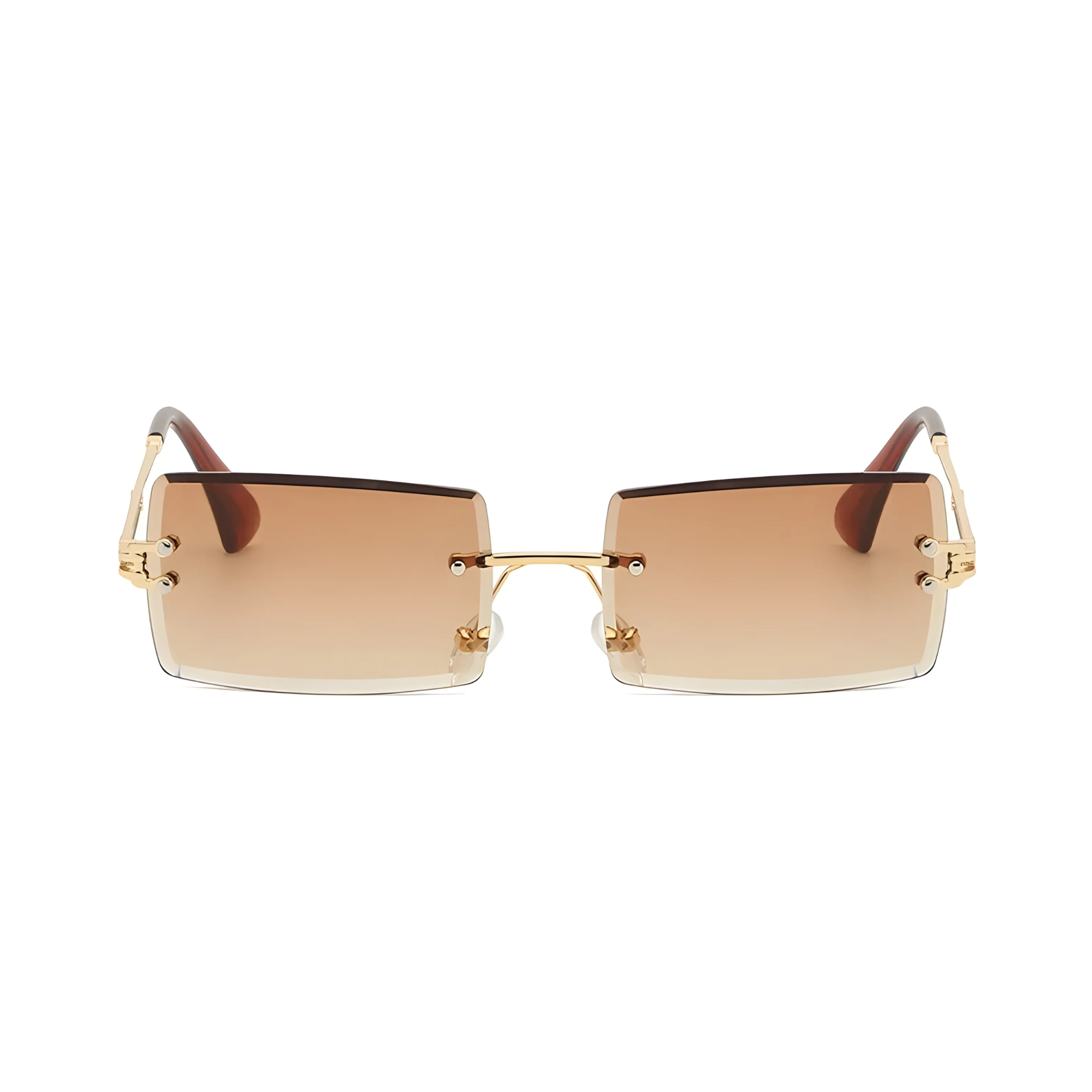 HautRim Series Rimless Rectangle Y2K Sunglasses For Men & Women Gold Brown HautRim Series Rimless Rectangle Y2K Sunglasses For Men & Women Gold Brown
