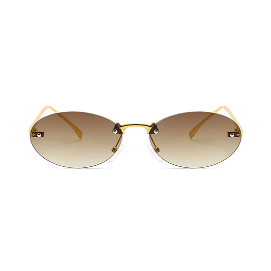 crush series Retro Vintage Rimless Oval Sunglasses For Men & Women - Gold Brown Gradient
