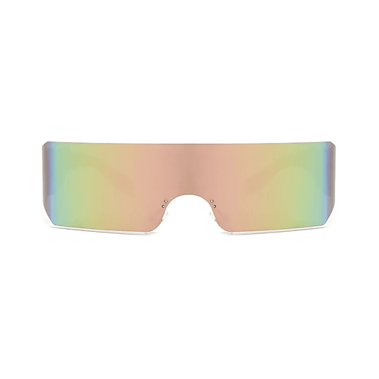 Futuristic Series Shield Sunglasses - Purple Frame Pink Mirrored Lenses