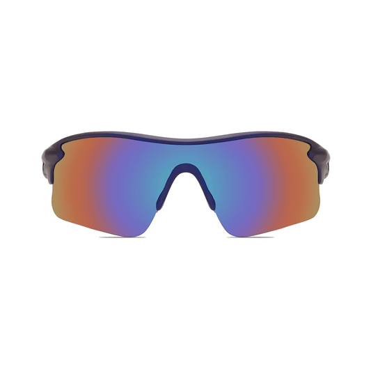 Futuristic Series Half Rim Sports Sunglasses - Blue Frame Multicolored Lenses