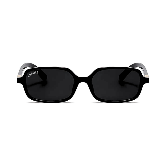 essntl series Retro Vintage Narrow 90s Rectangle Sunglasses For Men & Women - Black Grey