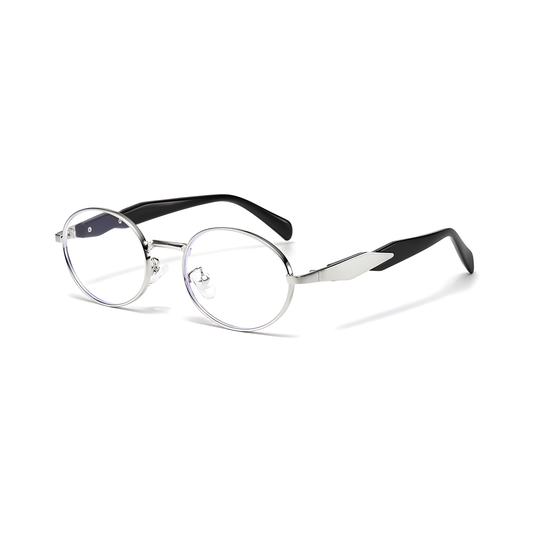 essntl Series Retro Oval Computer Glasses For Men & Women - Silver