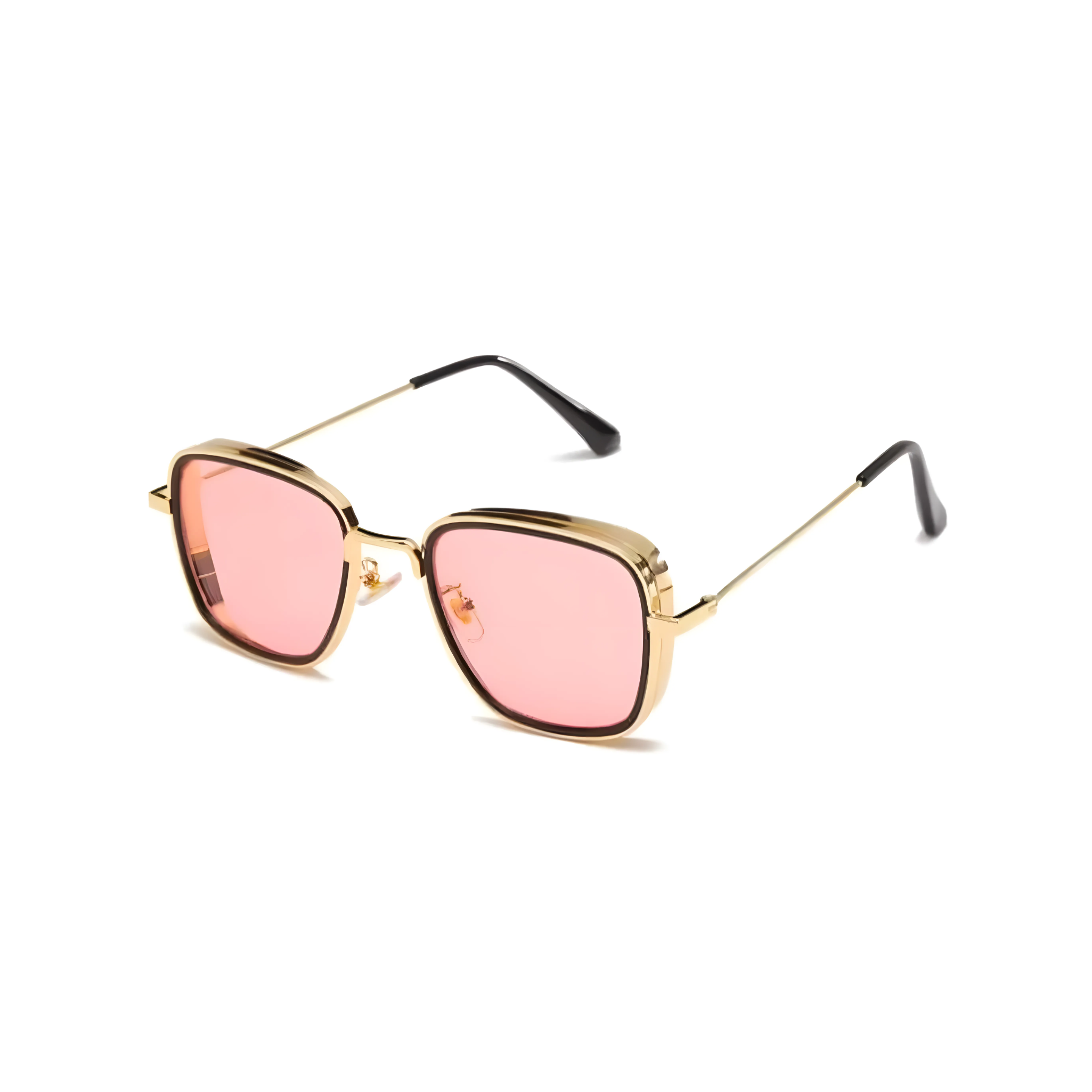 Fame Series Retro Square Sunglasses - Gold Frame Pink Lens Fame Series Retro Square Sunglasses - Gold Frame Pink Lens