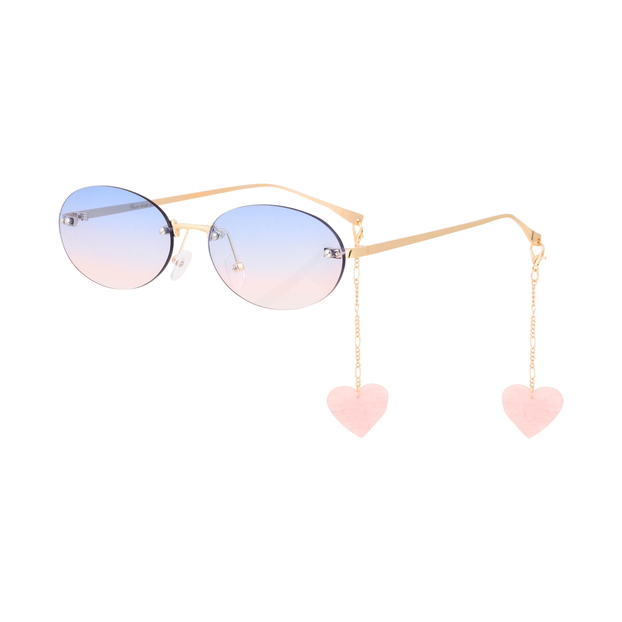 crush series Retro Vintage Rimless Oval Sunglasses With Heart Charms For Women - Blush Bliss crush series Retro Vintage Rimless Oval Sunglasses With Heart Charms For Women - Blush Bliss