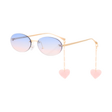 crush series Retro Vintage Rimless Oval Sunglasses With Heart Charms For Women - Blush Bliss crush series Retro Vintage Rimless Oval Sunglasses With Heart Charms For Women - Blush Bliss
