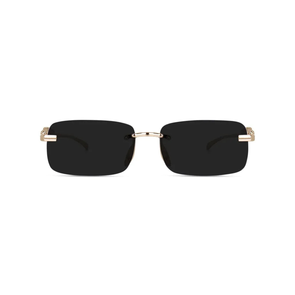 HautRim Series Rimless Rectangle Unisex Sunglasses - Gold Frame Black Lenses HautRim Series Rimless Rectangle Unisex Sunglasses - Gold Frame Black Lenses