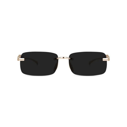 HautRim Series Rimless Rectangle Unisex Sunglasses - Gold Frame Black Lenses