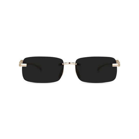 HautRim Series Rimless Rectangle Unisex Sunglasses - Gold Frame Black Lenses