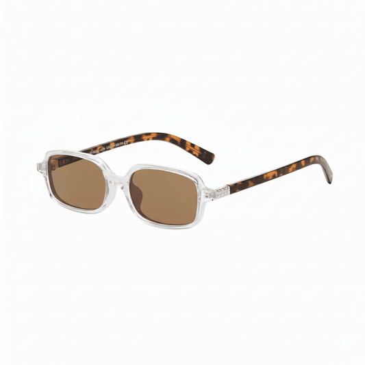 essntl series Retro Vintage Narrow 90s Rectangle Sunglasses For Men & Women - Trans Leopard Brown
