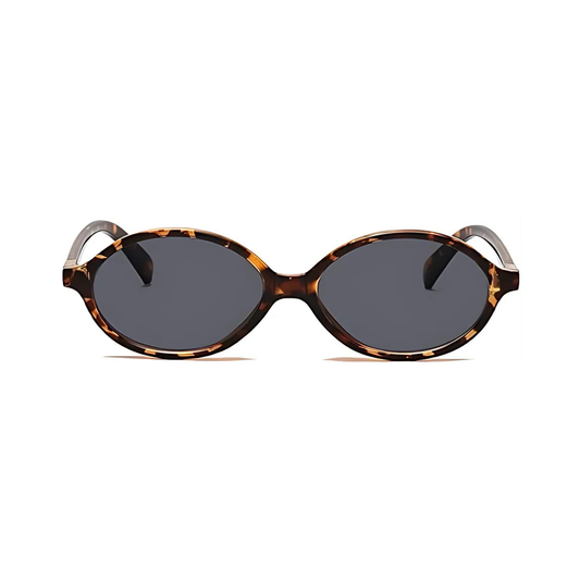 essntl series Retro Vintage 90s Oval Sunglasses For Men & Women - Leopard Grey