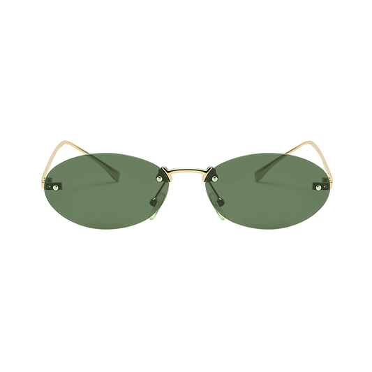 crush series Retro Vintage Rimless Oval Sunglasses For Men & Women - Gold Green