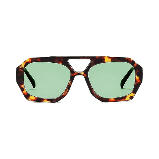 Rebel Retro Vintage 70s Hexagonal Aviator Double Bridge Sunglasses - Tortoise Frame Green Lenses