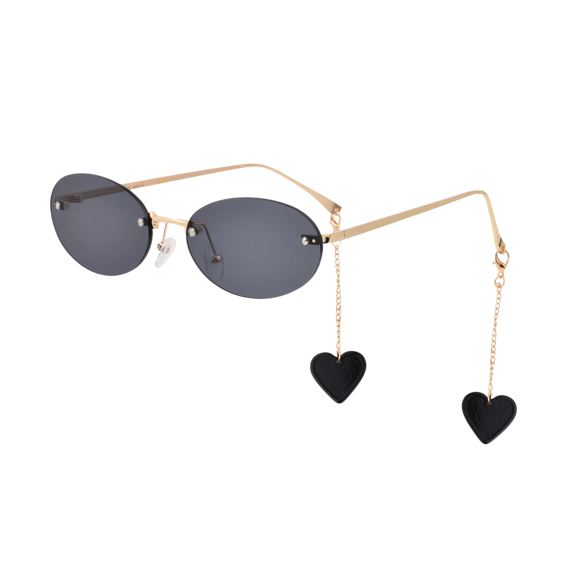 crush series Retro Vintage Rimless Oval Sunglasses With Heart Charms For Women - Midnight Muse crush series Retro Vintage Rimless Oval Sunglasses With Heart Charms For Women - Midnight Muse
