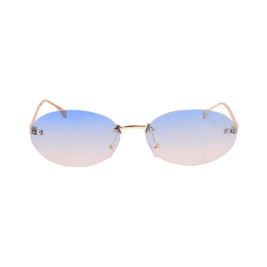 crush series Retro Vintage Rimless Oval Sunglasses For Men & Women - Gold Blue Pink Gradient