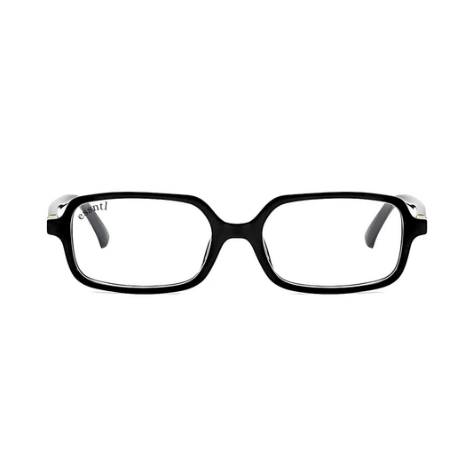 essntl series Retro Vintage Narrow 90s Rectangle Computer Glasses For Men & Women - Black Clear