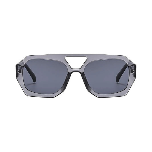 Rebel Retro Vintage 70s Hexagonal Aviator Double Bridge Sunglasses - Transparent Grey