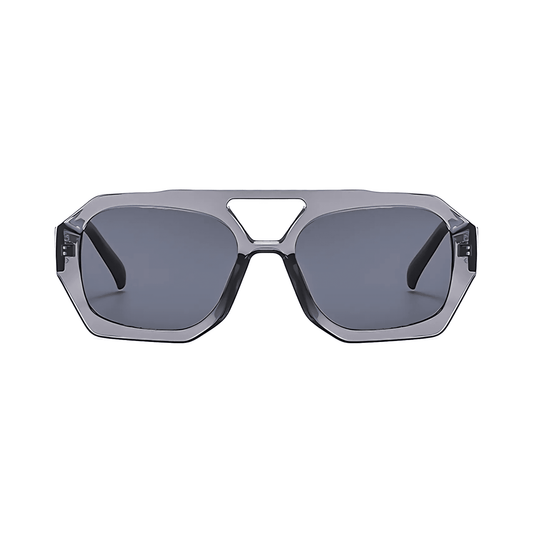 Rebel Retro Vintage 70s Hexagonal Aviator Double Bridge Sunglasses - Transparent Grey