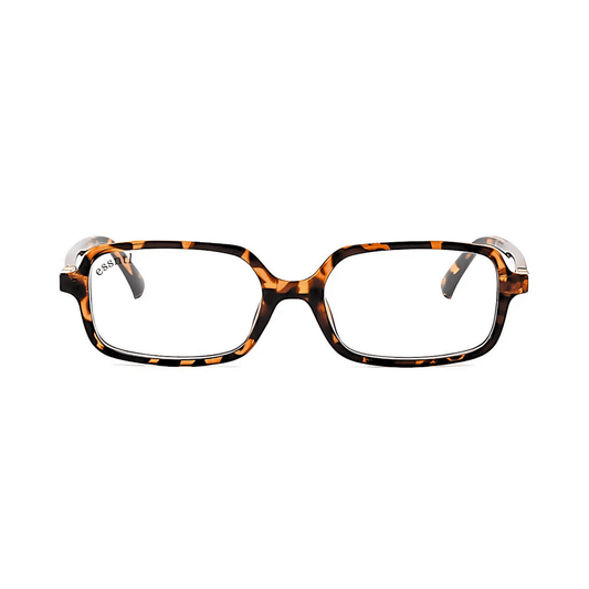 essntl series Retro Vintage Narrow 90s Rectangle Computer Glasses For Men & Women - Leopard Clear