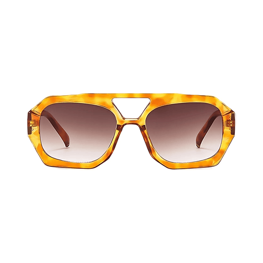 Rebel Retro Vintage 70s Hexagonal Aviator Double Bridge Sunglasses - Honey Tortoise Frame Brown Lenses