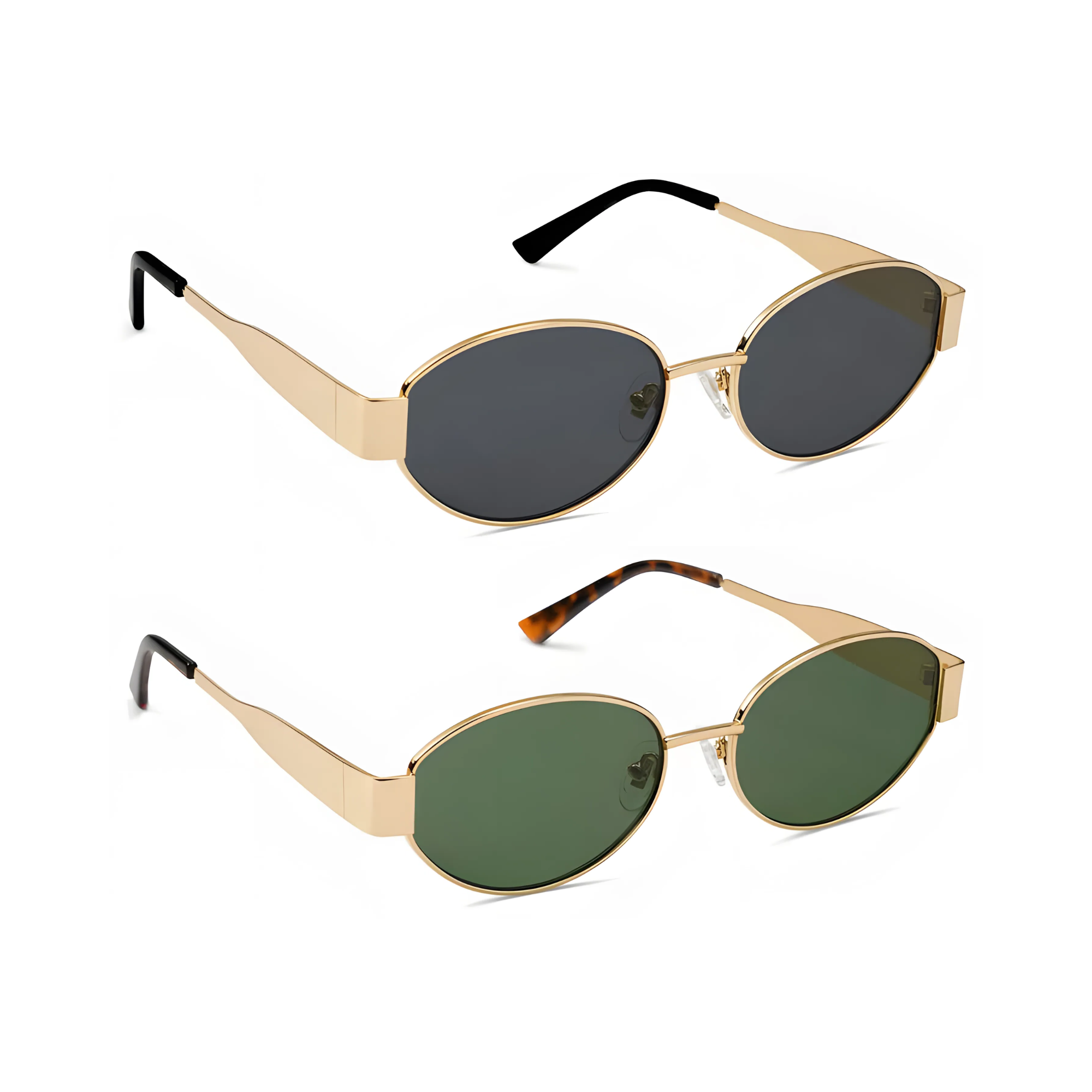 essntl Series Retro Oval Sunglasses For Women & Men - Pack Of 2 - Grey & Green essntl Series Retro Oval Sunglasses For Women & Men - Pack Of 2 - Grey & Green