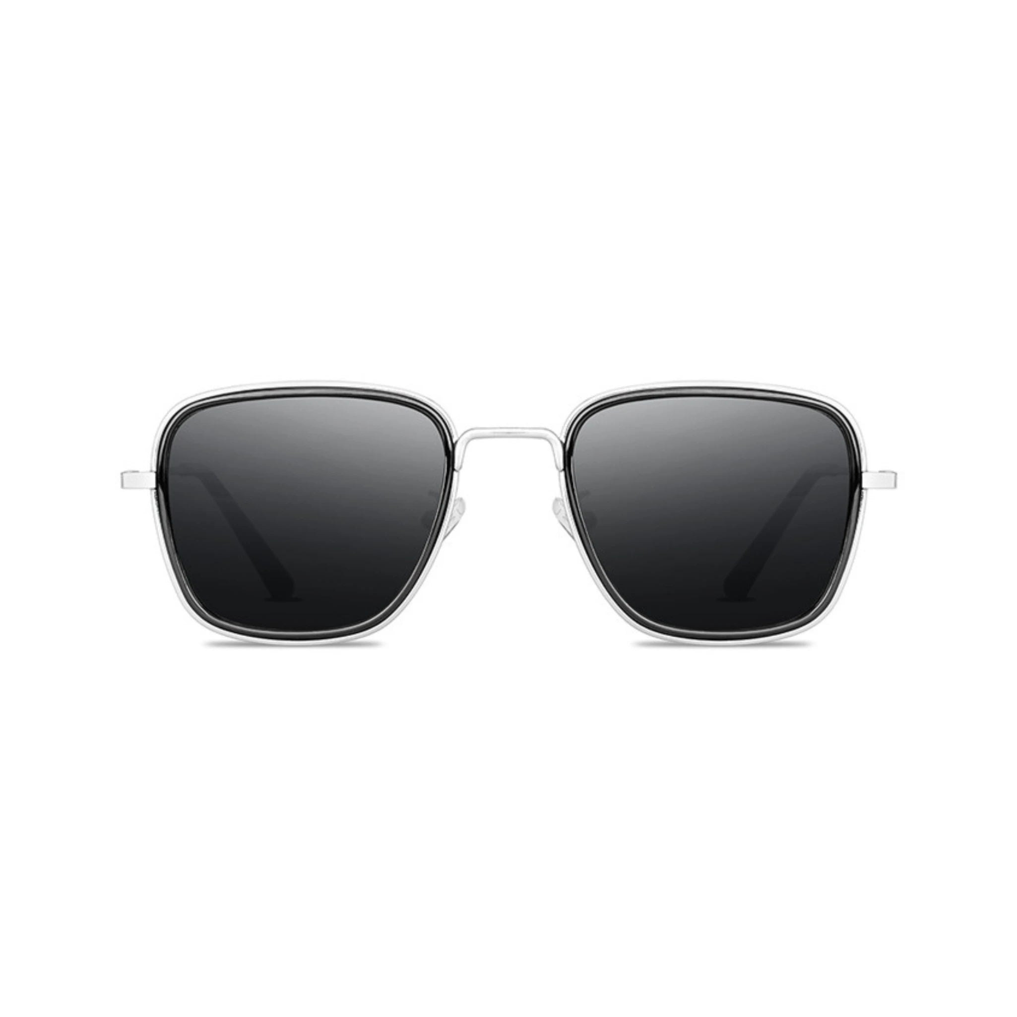 Fame Series Retro Square Sunglasses - Silver Frame Grey Lens Fame Series Retro Square Sunglasses - Silver Frame Grey Lens
