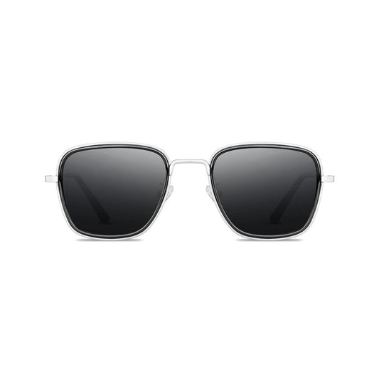 Fame Series Retro Square Sunglasses - Silver Frame Grey Lens