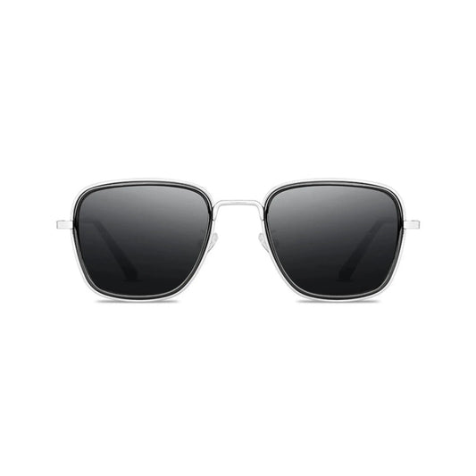 Fame Series Retro Square Sunglasses - Silver Frame Grey Lens
