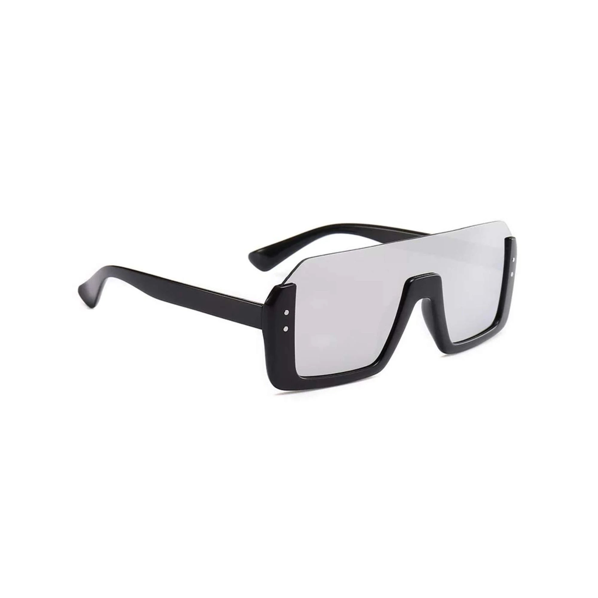 HautRim Series Half Rim Rectangular Sunglasses - Black Frame Silver Mirrored Lens HautRim Series Half Rim Rectangular Sunglasses - Black Frame Silver Mirrored Lens