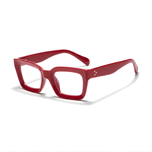 Dotted Series 3 Dots Square Computer Glasses - Bright Red