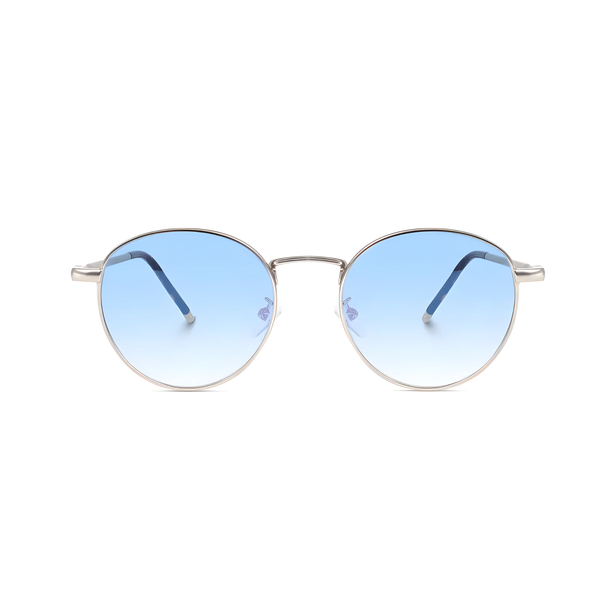 essntl series Vintage Round Sunglasses For Men & Women Silver Frame Gradient Blue Lenses essntl series Vintage Round Sunglasses For Men & Women Silver Frame Gradient Blue Lenses