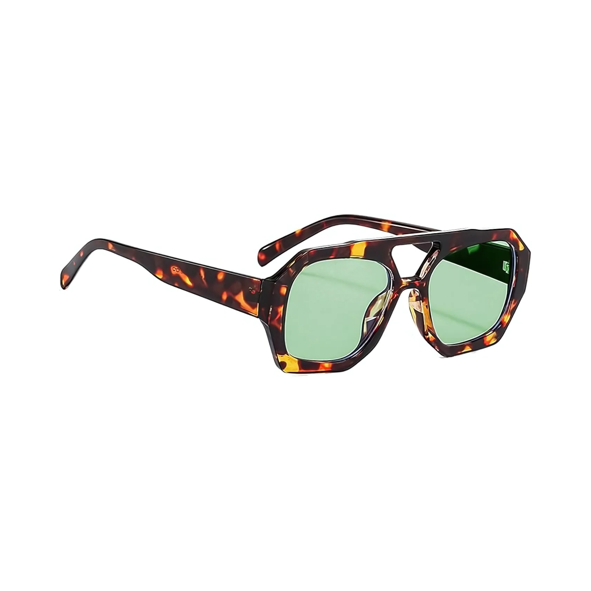 Rebel Retro Vintage 70s Hexagonal Aviator Double Bridge Sunglasses - Tortoise Frame Green Lenses Rebel Retro Vintage 70s Hexagonal Aviator Double Bridge Sunglasses - Tortoise Frame Green Lenses