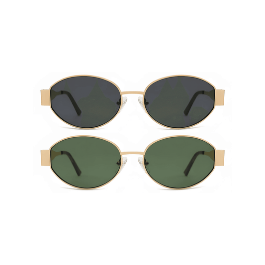 essntl Series Retro Oval Sunglasses For Women & Men - Pack Of 2 - Grey & Green