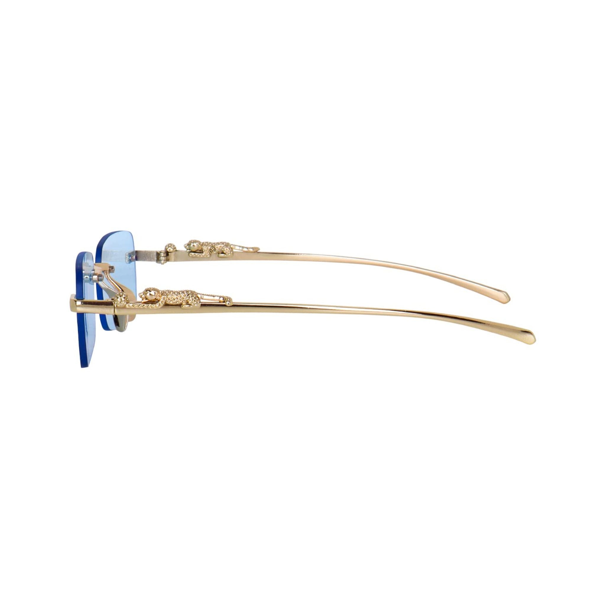 HautRim Series Rimless Rectangle Unisex Sunglasses - Gold Frame Blue Lenses HautRim Series Rimless Rectangle Unisex Sunglasses - Gold Frame Blue Lenses